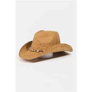✨NWT‎ Fame Beaded Cowrie Shell Straw Weave Western Cowboy Hat